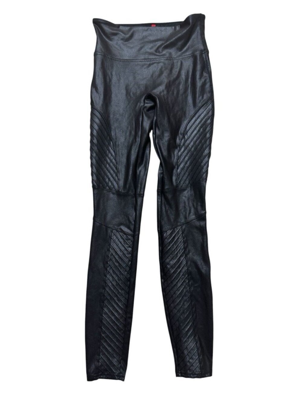 SPANX Faux Leather Leggings Petite Small Black High Rise Moto Panel Pants